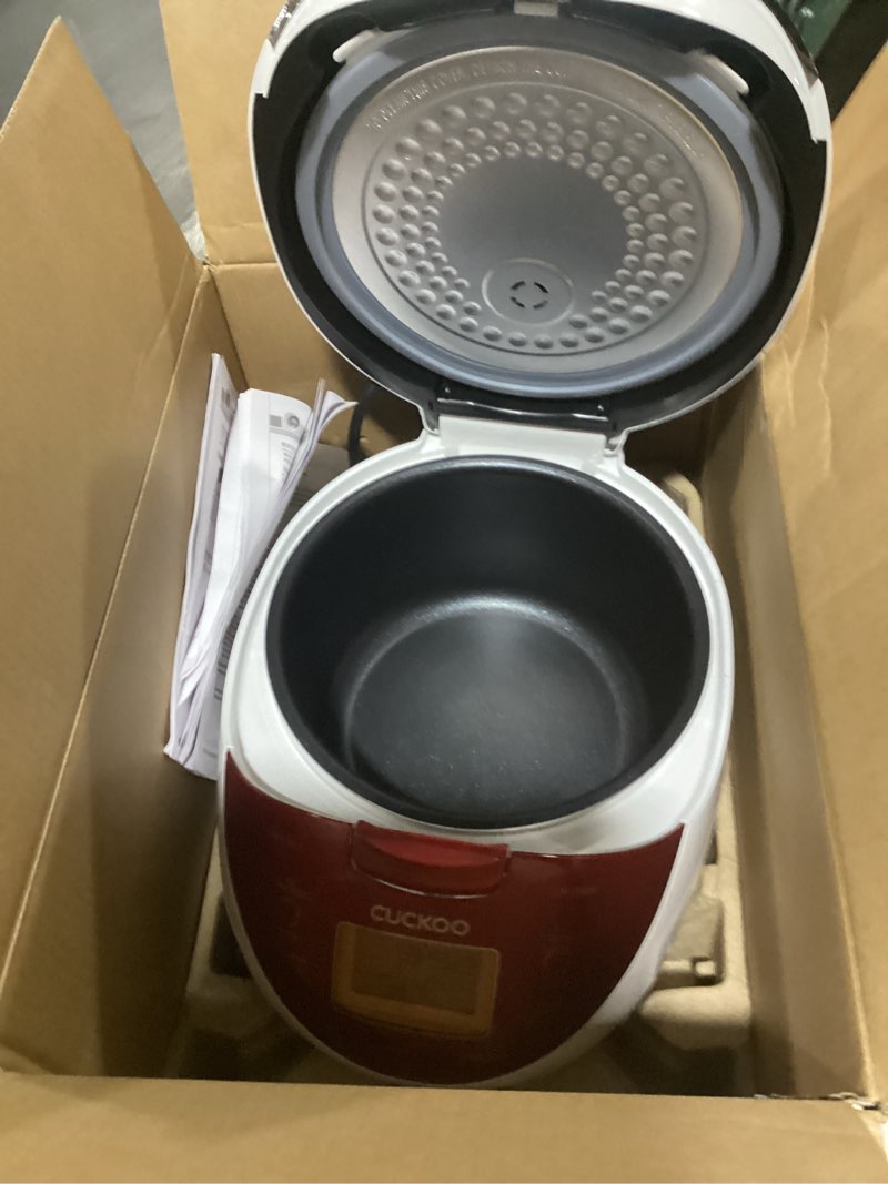 Condition photo showing Good Condition for cuckoo micom rice cooker 6 cup uncooked / 12 cup cooked, fuzzy logic rice maker with delay timer & keep warm setting, versatile food steamer for cooking, non-stick inner pot, red (cr-0655f)