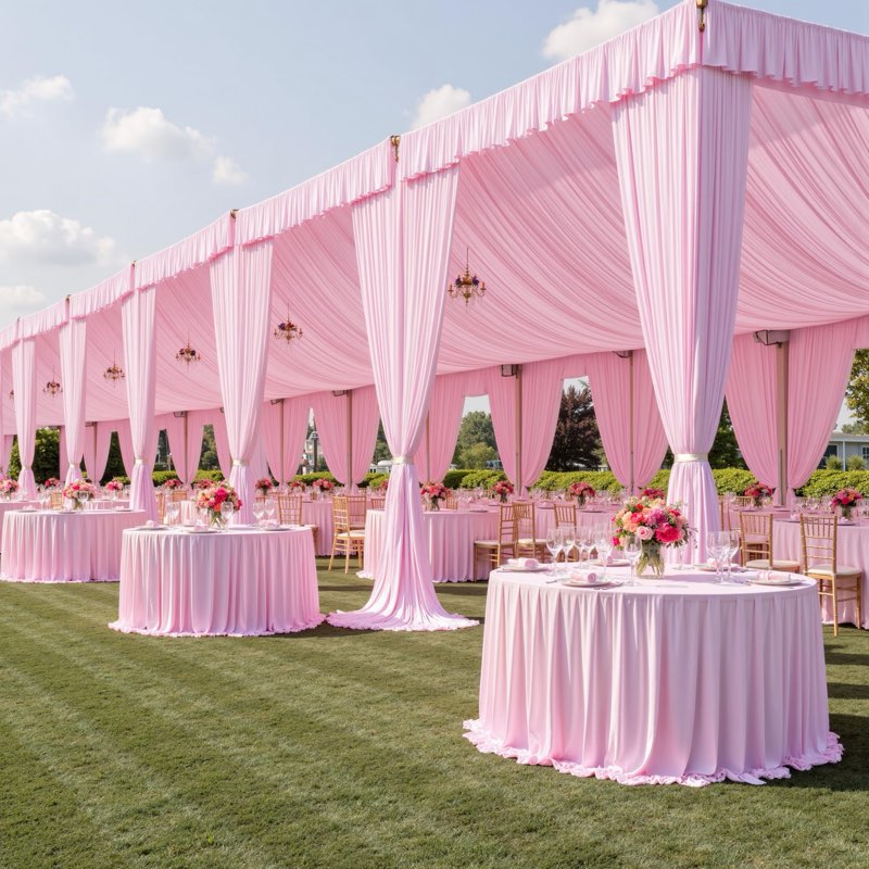 Htper 6 Panels 5x40ft Pink Ceiling Drapes for Wedding Parties, Wrinkle Free Ceiling Curtains Thick P