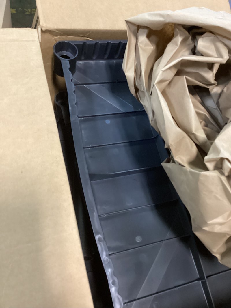 Condition photo showing As Is for Plano 4-Shelf Plastic Storage Shelves, 48” x 23” x 14”, 200lb Capacity, Pantry, Office, Closet and Garage Shelves, Easy to Assemble, Durable Plastic Shelving Unit