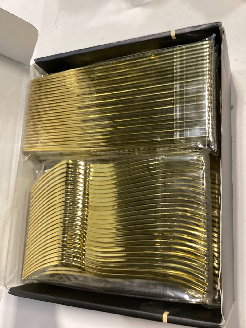 Condition photo showing New/Like New for dealusy 200 count heavy duty gold plastic silverware, 100 forks, 50 spoons, 50 knives, bpa-free, heat resistant, disposable plastic utensils set cutlery set, plasticware bulk
