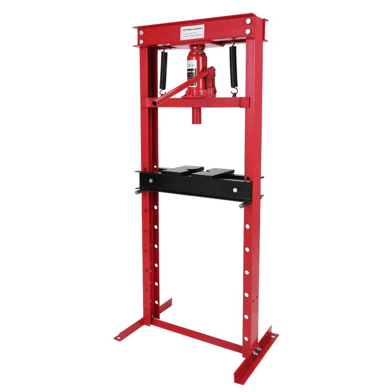 Garvee 12-Ton Hydraulic Shop Press - Heavy-Duty Benchtop H-Frame with Pneumatic Adjustable Height , Red