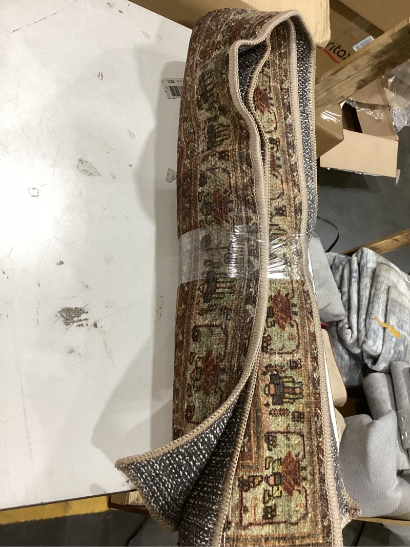 Condition photo showing New/Like New for keen home design 5x7 rug - machine washable area rug with non-slip backing, ideal for living room, dining room, bedroom - vintage, easy clean, durable, low pile rug - (5' x 7') 5' x 7' (rectangular) green / brown