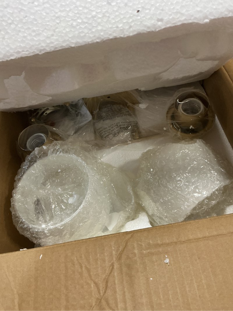 Condition photo showing As Is for ( broken glass ) emak modern gold bathroom light fixtures, 2-light vanity lights with milk glass shade for bathroom, mirror, vl122-gd-ml-2 gold & white glass 2 light