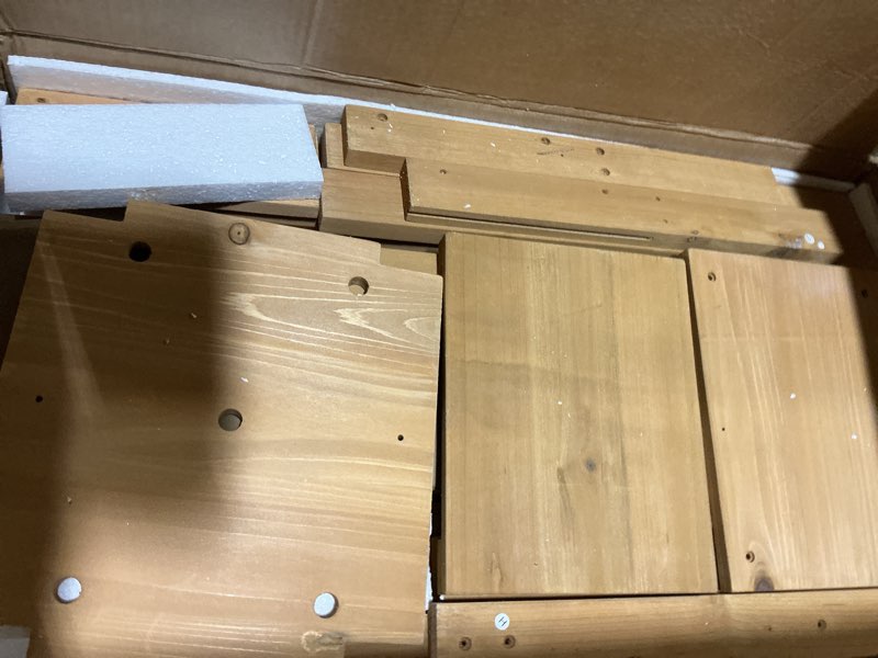 Condition photo showing Good Condition for Mud Kitchen for Kids Outdoor, Wood Play Kitchen with Planter Box, Toddler Sink, Faucet, Blackboard, Water Cup and Accessories