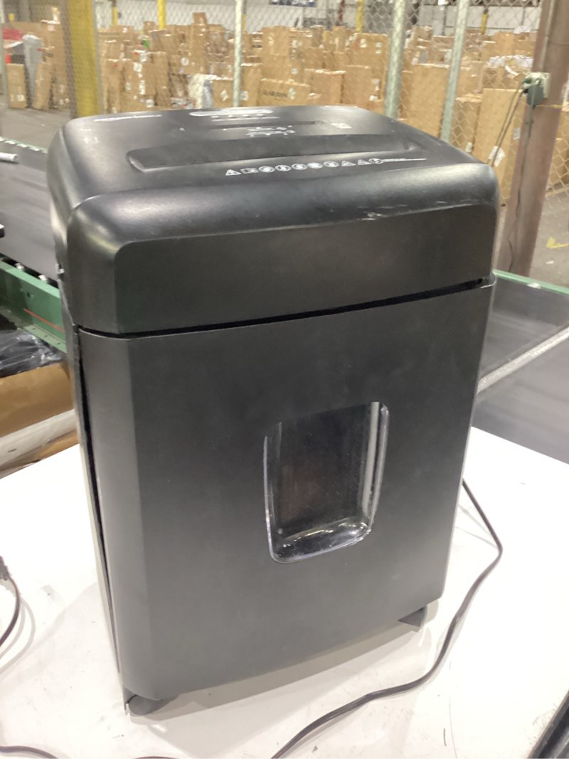 Condition photo showing Good Condition for amazon basics 18 sheet cross cut paper, cd, and credit card shredder with 6 gallon bin, 30 minutes continuous run time, black 18 sheet black