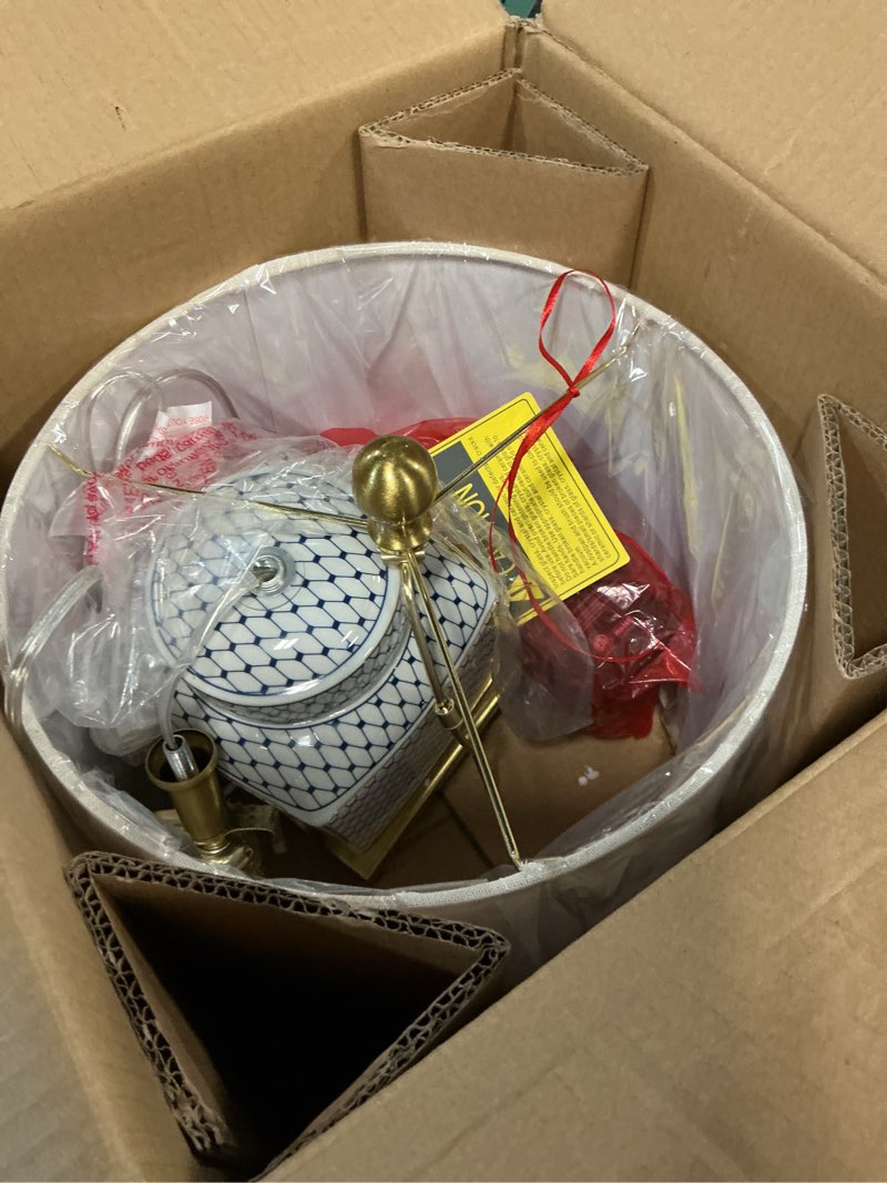 Condition photo showing Good Condition for JONATHAN Y JYL3043A Cleo 21.5" Ceramic/Metal Ginger Jar LED Table Lamp Contemporary,Transitional for Bedroom, Living Room, Office, College Dorm, Coffee Table, Bookcase, White/Navy