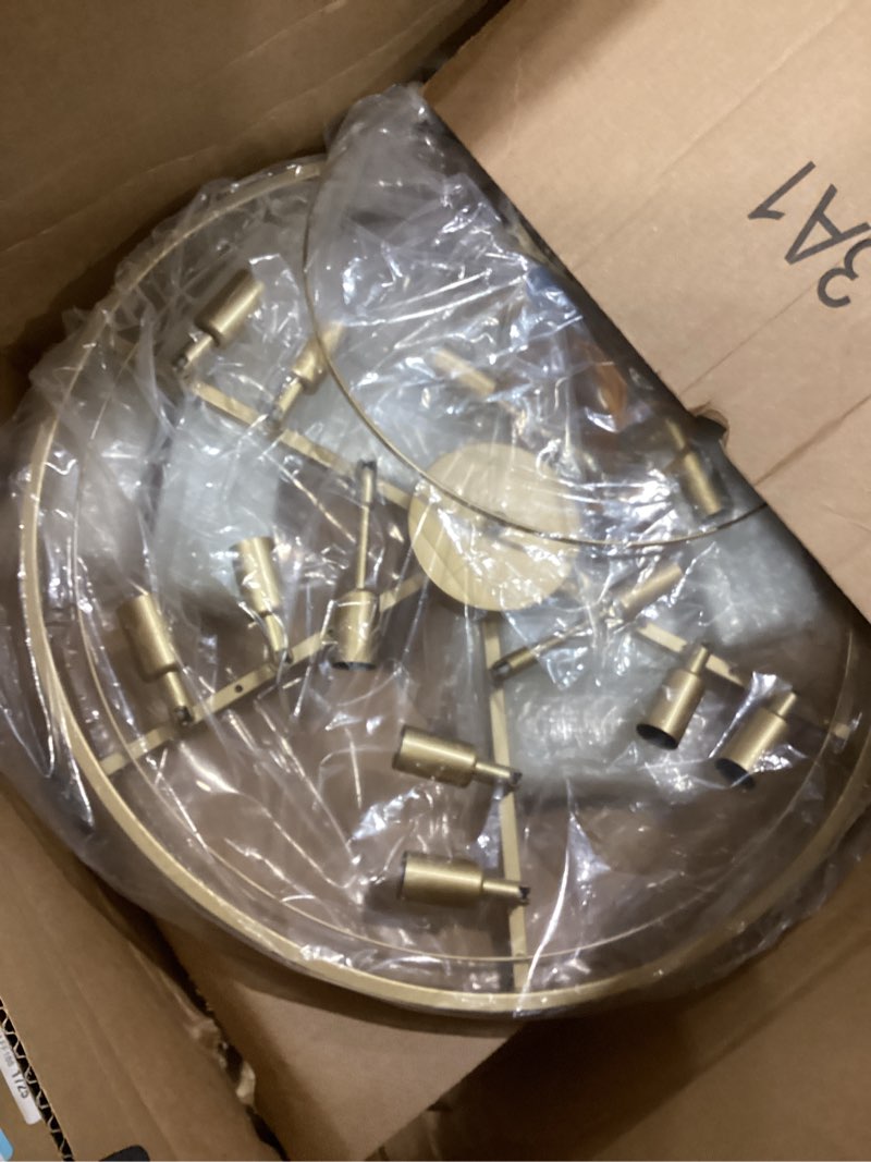 Condition photo showing As Is for Crystal Chandeliers for Dining Room Lights Fixture Over Table, 15 Lights Gold Modern Chandeliers for Living Room, 4-Tier Round Crystal Lighting Fixtures for Bedroom Entryway Kitchen Island D24 Inch Gold D24" - 15 Lights