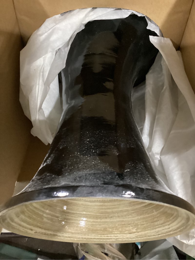 Condition photo showing As Is for villacera handcrafted 28” tall black bamboo vase | decorative classic floor vase for silk plants, flowers, filler decor | sustainable bamboo