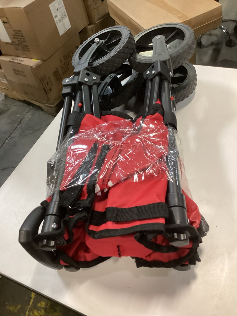 Condition photo showing As Is for Collapsible Wagon 220 lbs, Heavy Duty Wagon Carts Foldable, Portable Wagons for Groceries, Beach Cart with All-Terrain Wheels & Drink Holders, Utility Wagons for Shopping, Sports, Camping, Red