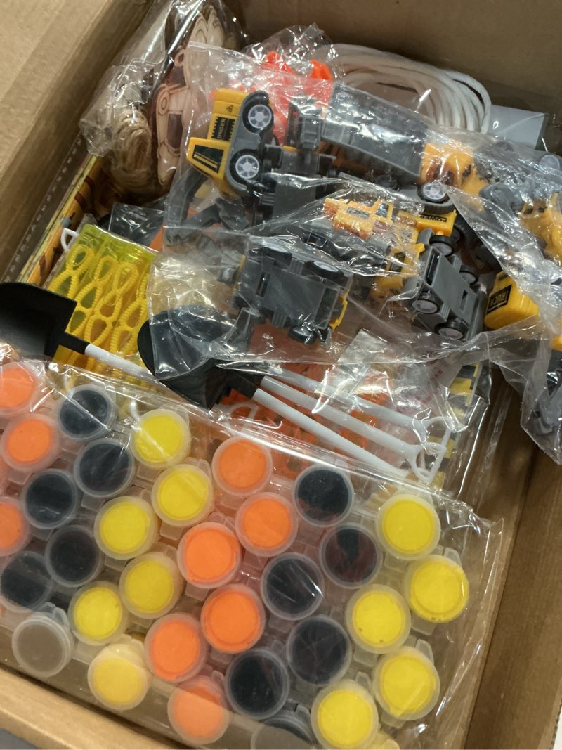 Condition photo showing Good Condition for 132pcs construction party favors, birthday party decorations supplies including mini vehicles slap bracelets bubble wands diy painting kits, construction party classroom rewards for kids