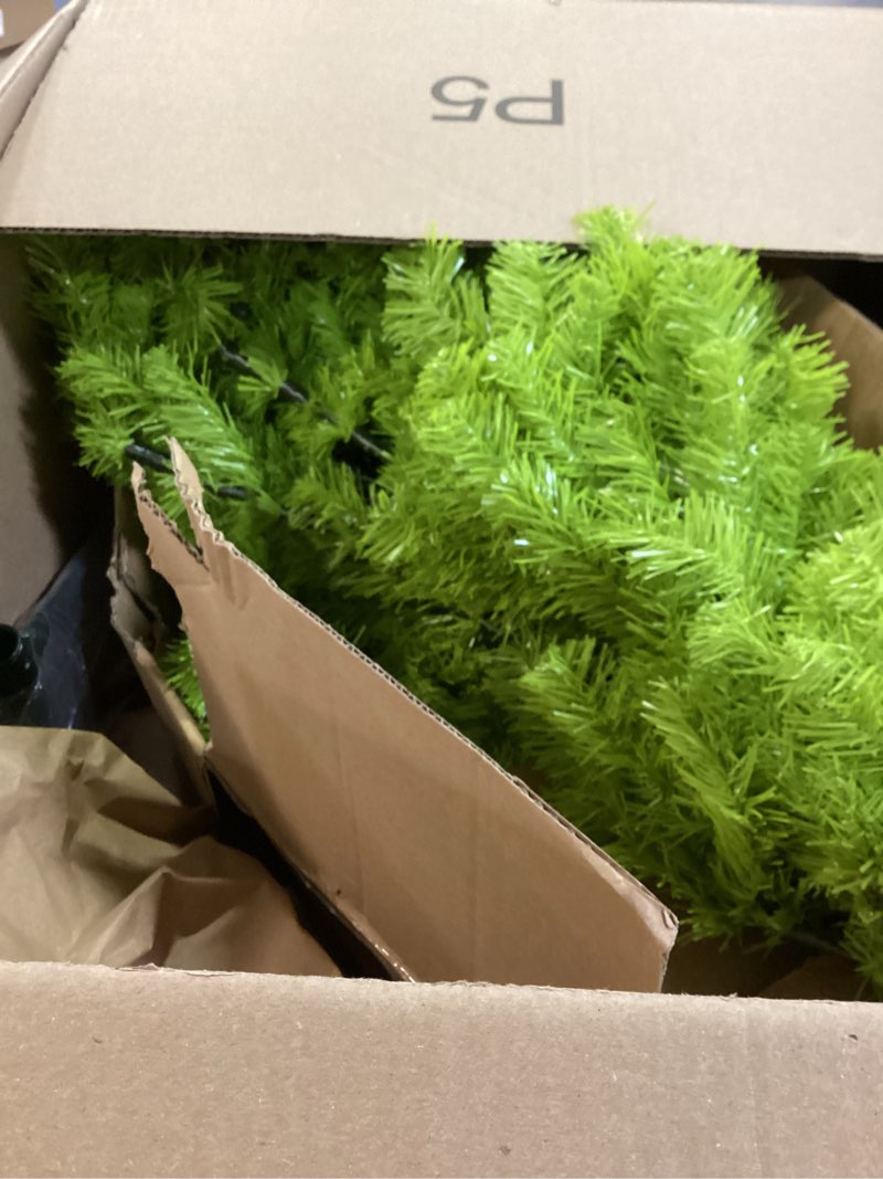 Condition photo showing As Is for Seenelling 6 FT Lime Green Whimsical Christmas Tree with Stand LED Lights Red Ball Tree Deluxe Set Plastic Red Ball Fantastical Artificial Lighted Christmas Xmas New Year Holiday Party Decor Favor