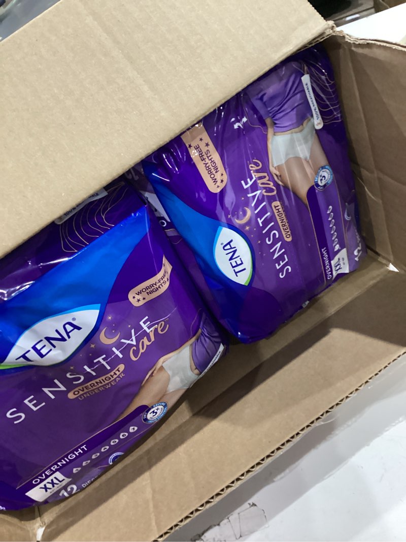 Condition photo showing New/Like New for tena sensitive care overnight incontinence underwear for women, adult diapers, xx-large (waist sizes 47in–66in), better fit, 48 count (4 packs of 12) 2x-large 48