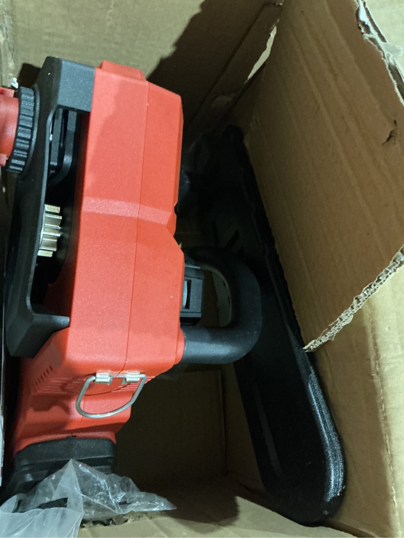 Condition photo showing As Is for 12 inch brushless electric chainsaw cordless, compatible with milwaukee m18 18v battery, auto oiler, 44.3 ft/s powerful cutting, low kickback, battery powered chainsaw for trees pruning wood cutting black/red