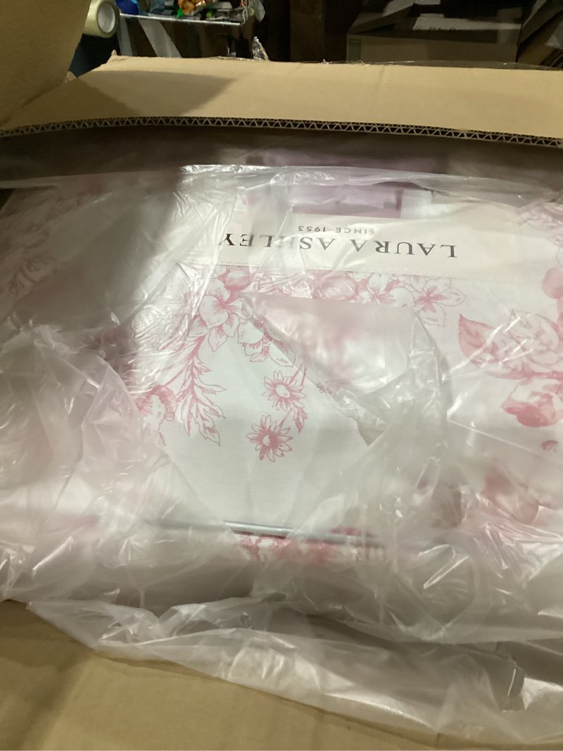 Condition photo showing As Is for laura ashley – twin comforter set, soft bedding with matching sham, reversible floral room decor, college dorm room essentials (delphine pink) twin delphine mauve pink