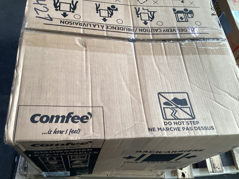 Condition photo showing As Is for comfee’ portable mini dishwasher, energy star, countertop, 6 place settings, with 8 washing programs, speed, baby-care, eco& glass, dish washer for dorm, rv& apartment, white