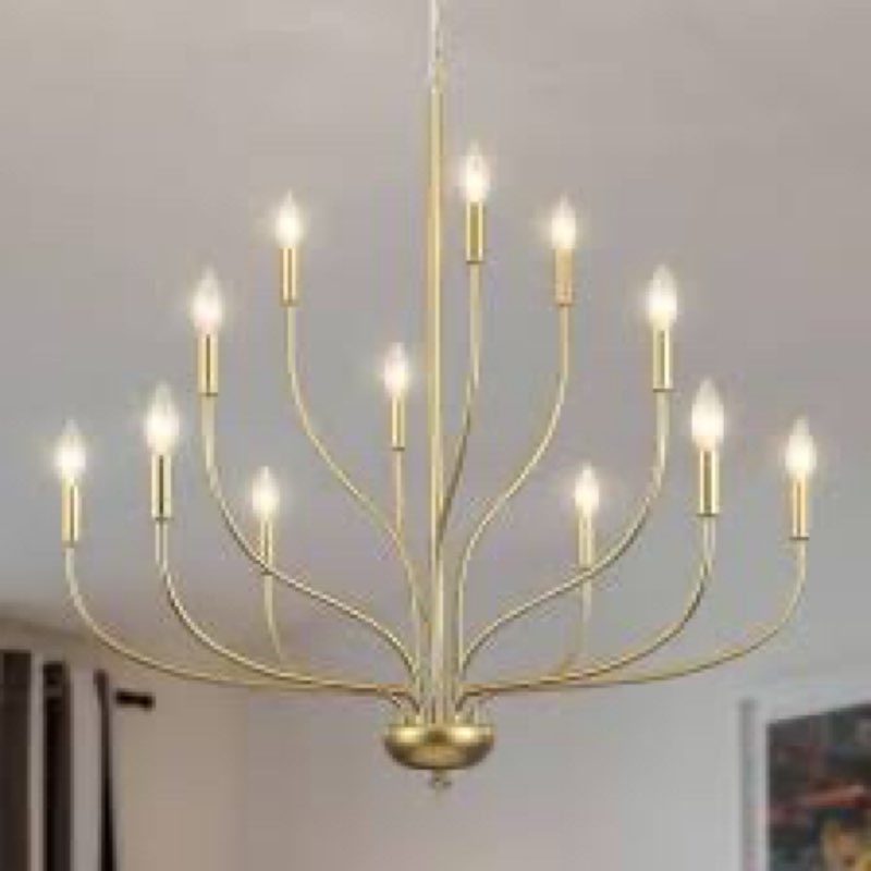 modern gold chandelier for dining room,12-light gold chandeliers,34 inch large industrial hanging light fixture for high ceilings for living room, kitchen, entryway,foyer