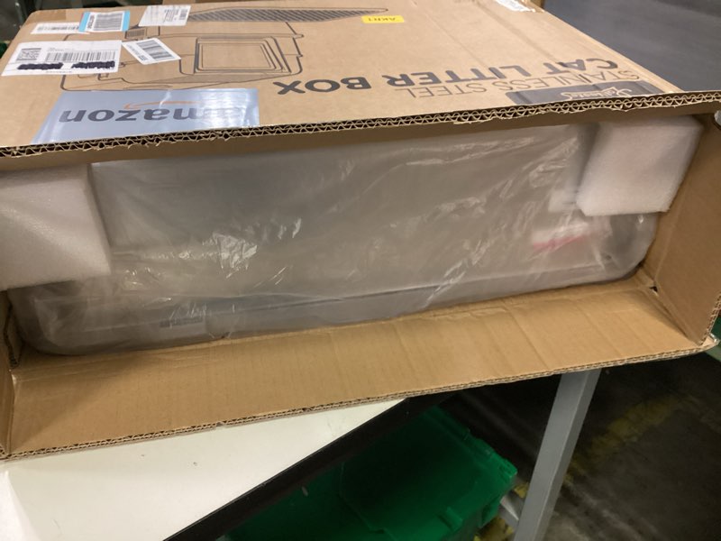 Condition photo showing New/Like New for L7 Pro-Stainless Steel Litter Box with Lid, XXL Extra Large Enclosed Metal Cat Box for Kitty&Big Cats, Odor Control - Cat Litter Deodorizer, High Sided Enclosure with Scoop & Mat, Anti-Leakage-Grey