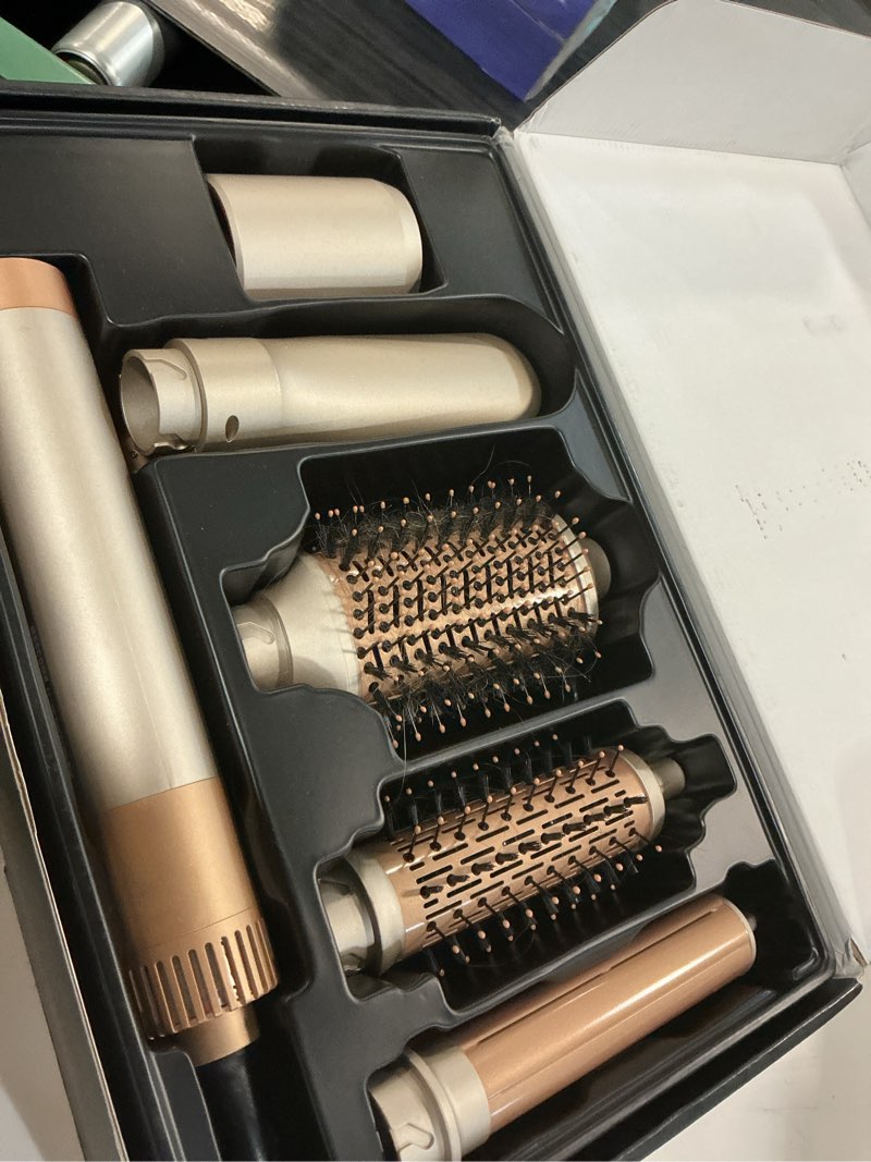 Condition photo showing As Is for mescomb 6 in 1 hair dryer and straightener, hot air styler wrap - fast drying, 1400w air dryer with straightener, frizz-free blowout brush for smoothing & curling, volumizing champagne coffee