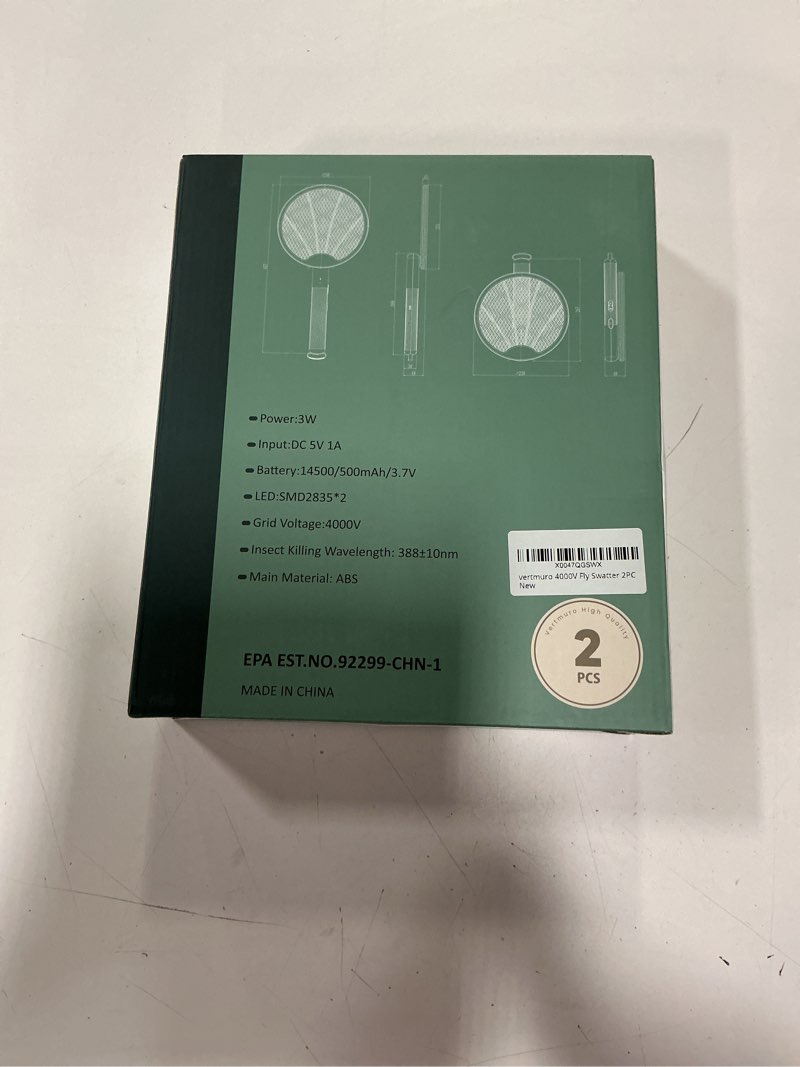 Condition photo showing New/Like New for 2PCS Electric Fly Swatter 4000V, 2-in-1 Foldable Bug Zapper Racket, Fly Zapper Mosquito Zapper Flies Killer with USB Rechargeable Battery, UV Light, Mosquito Killer Zapper Flies Killer Indoor Outdoor 2 pcs White