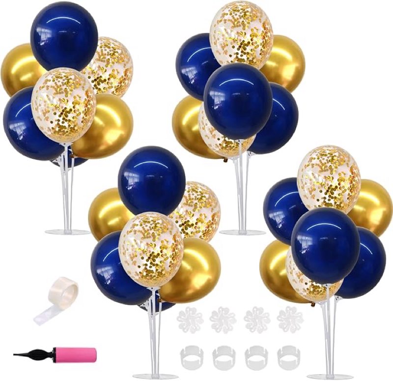 toniful 4 set navy blue gold balloons stand balloon centerpieces for table | for graduation decorations 2026,prom,retirement,navy blue gold party decorations,homecoming,birthday decoration