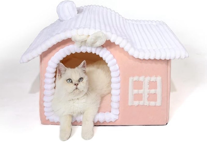 Jiupety White-Rabbit Cat Bed House | Small Dog House Indoor Cat House | Enough Interior Space | Pet Bed House for 3-6 lbs Kitty Cat and Puppy | Classic Chimney Cat Bed House