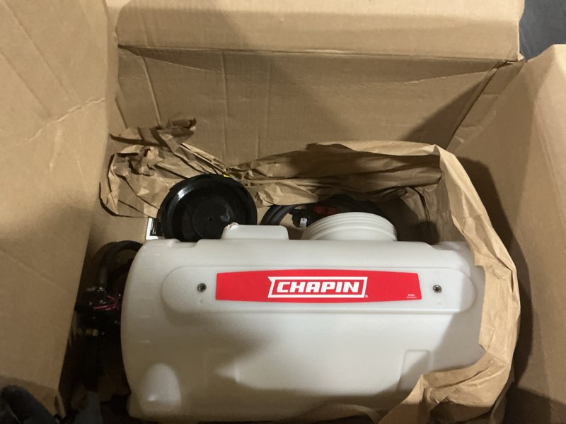 Condition photo showing As Is for chapin 8-gallon atv spot sprayer, 12v pump for easy spraying | heavy-duty chemical-resistant poly tank; double filtration, fits atvs and utvs, wide opening, 15-ft hose and 18-in wand 8 gallon, 12v