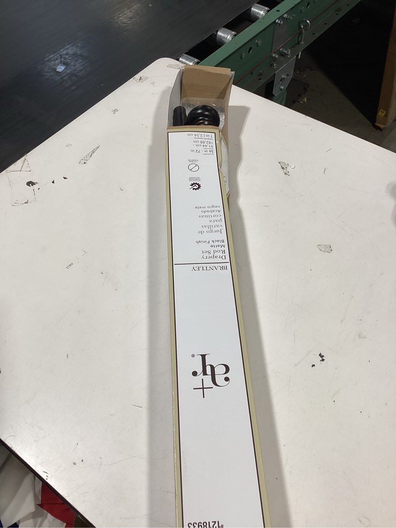 Condition photo showing Good Condition for allen + roth 36-in to 72-in matte black steel single curtain rod