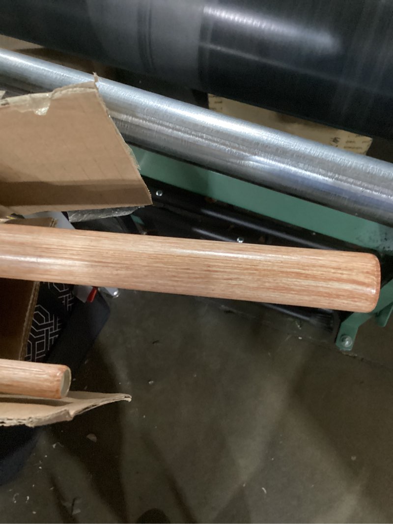 Condition photo showing New/Like New for wood double curtain rods set for windows 72 to 144 inches (6 to 12 ft), adjustable heavy duty dual drapery rods,1 inch boho rustic decorative design with imitation wood grain leaf finials brown wood grain 72-144"