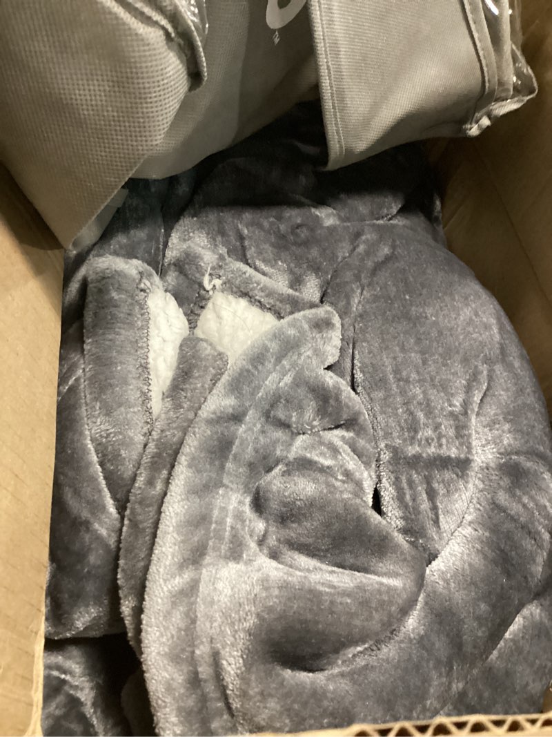 Condition photo showing As Is for Bare Home Sherpa Fleece Blanket - Full/Queen Blanket - Blanket for Bed, Sofa, Couch, Camping, Travel, and Gifts - Warm & Lightweight - Fluffy & Soft Plush Blanket - Reversible (Full/Queen, Grey)