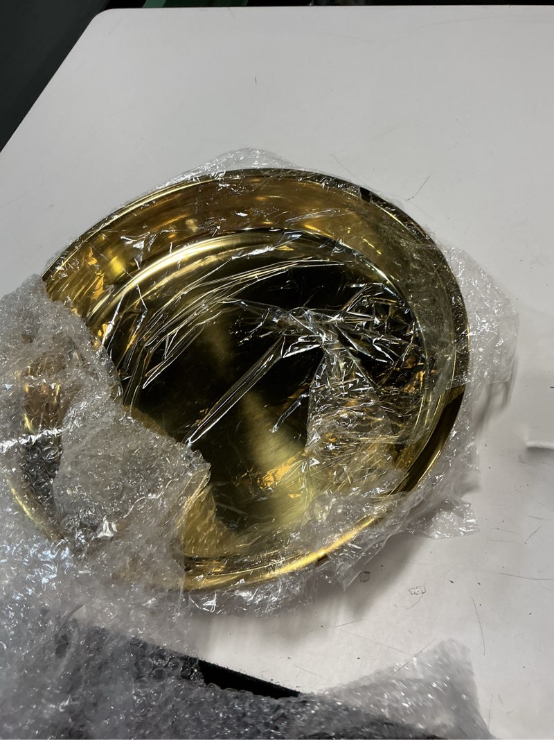 Condition photo showing New/Like New for Thenshop 3 Pcs 15 Inch Gold Round Serving Tray Stainless Steel Circle Decorative Vanity Gold Plate Metal Jewelry Makeup Organizer Dishes for Gift Wedding Coffee Table Bathroom Dessert Christmas 15 Inch 3