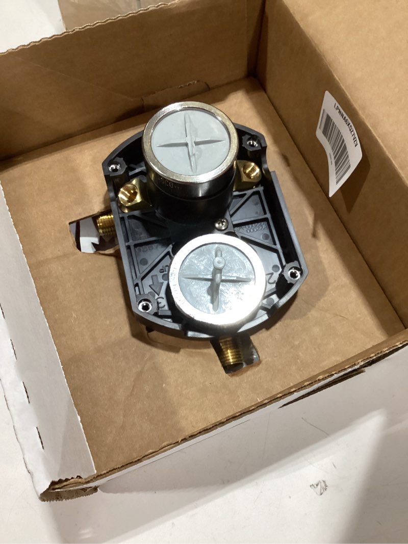Condition photo showing As Is for delta faucet r22000 multichoice universal valve 3-setting 6-setting custom shower integrated diverter rough, custom shower valve kit, brass construction, r22000-ws (screwdriver stops included)