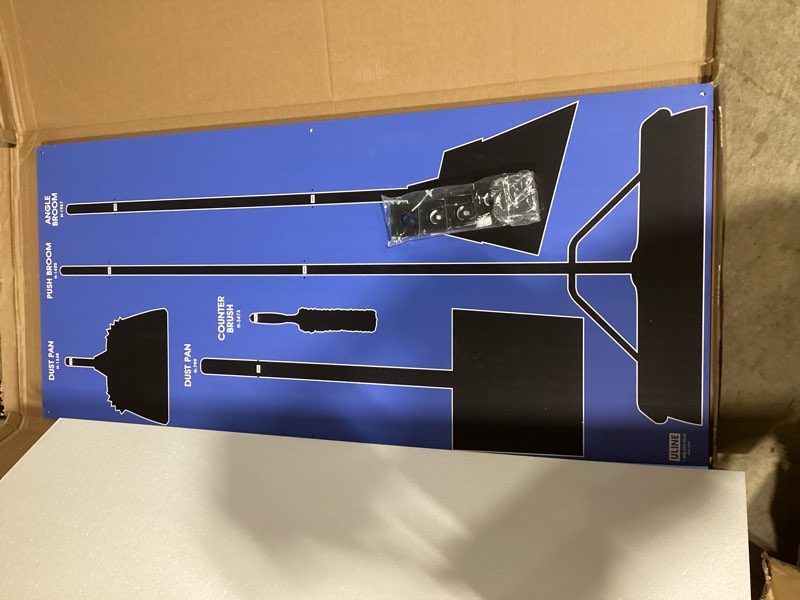 Condition photo showing Good Condition for 5s housekeeping shadow board broom station v5 (blue board/black shadows with brooms) blue board / black shadows with brooms