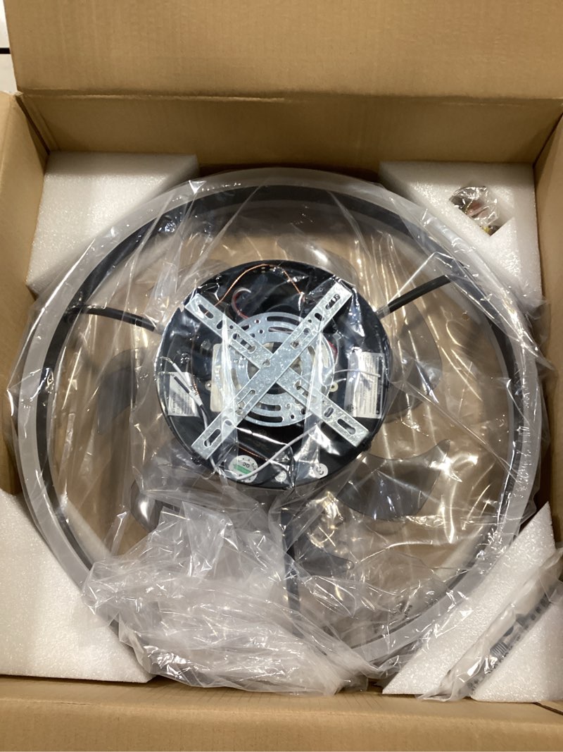 Condition photo showing Good Condition for sterren rgb ceiling fan with light, 20'' low profile ceiling fans, black flush mount led fan light with remote control, modern bladeless fandelier for bedroom, living room, kitchen rgb black 19.7 inch