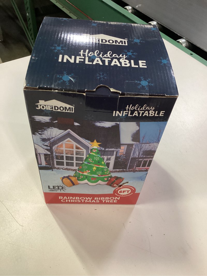 Condition photo showing New/Like New for Joiedomi 6 FT Tall Christmas Tree Inflatable, Rainbow Ribbon Christmas Tree Inflatable with Build-in LEDs Blow Up Xmas Outdoor Decoration for Xmas Party Outdoor, Yard, Garden, Lawn Winter Decor Christmas Tree with Giftbox