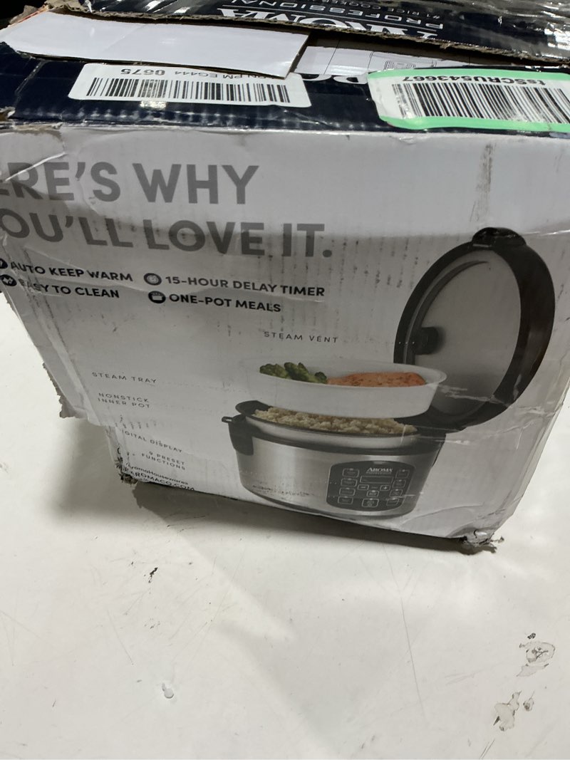 Condition photo showing Good Condition for AROMA Professional Digital Rice Cooker, Multicooker, 4-Cup (Uncooked) / 8-Cup (Cooked), Steamer, Slow Cooker, Oatmeal Cooker, STS, Auto Keep Warm, 2 Qt, Stainless Steel Exterior, ARC-954SBD 4-Cup Uncooked rice