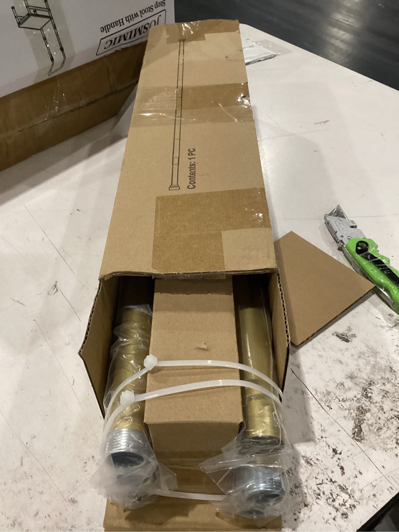 Condition photo showing New/Like New for portres gold heavy duty curtain rods for windows 66 to 120 inches adjustable length 1" diameter brass curtain rod with modern decorative finials for outdoor bedroom kitchen living room gold 16"-120"|1 pack