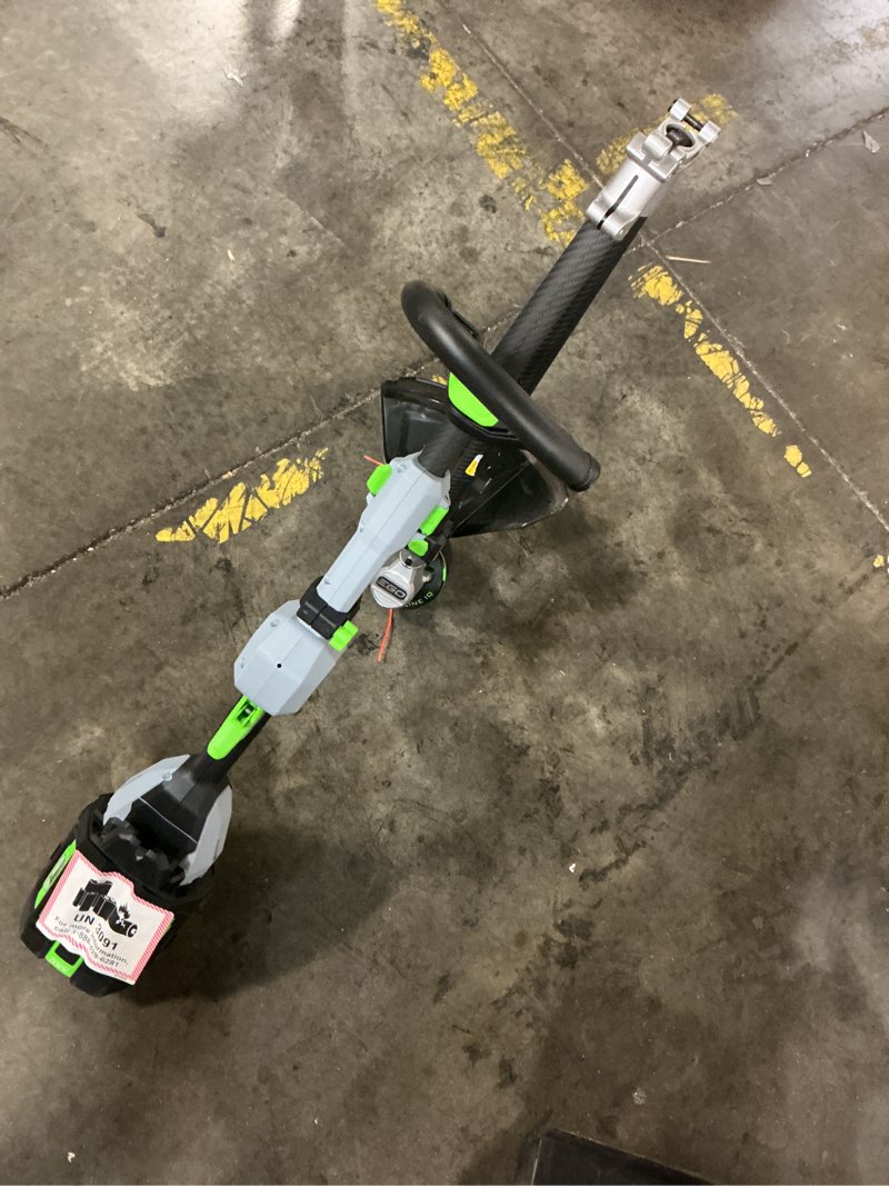Condition photo showing As Is for ego power+ st1623t 16-inch 56-volt lithium-ion cordless powerload™ with line iq™ telescopic carbon fiber straight shaft string trimmer, 4.0ah battery and charger included
