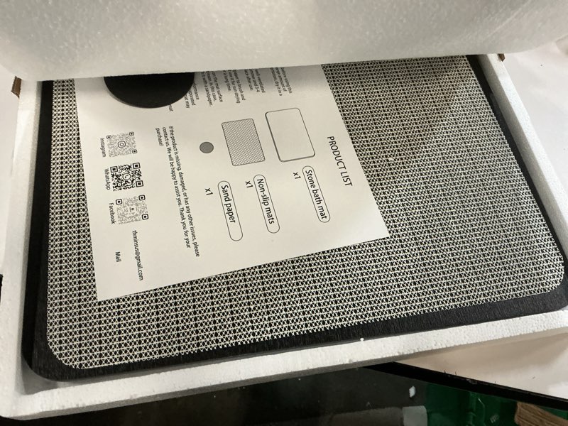 Condition photo showing Good Condition for large stone bath mat, 24''x16'' non-slip diatomaceous earth stone bath mat, super absorbent quick drying for bathroom/kitchen, easy to clean 24 x 16 inches regularblack 1 pack