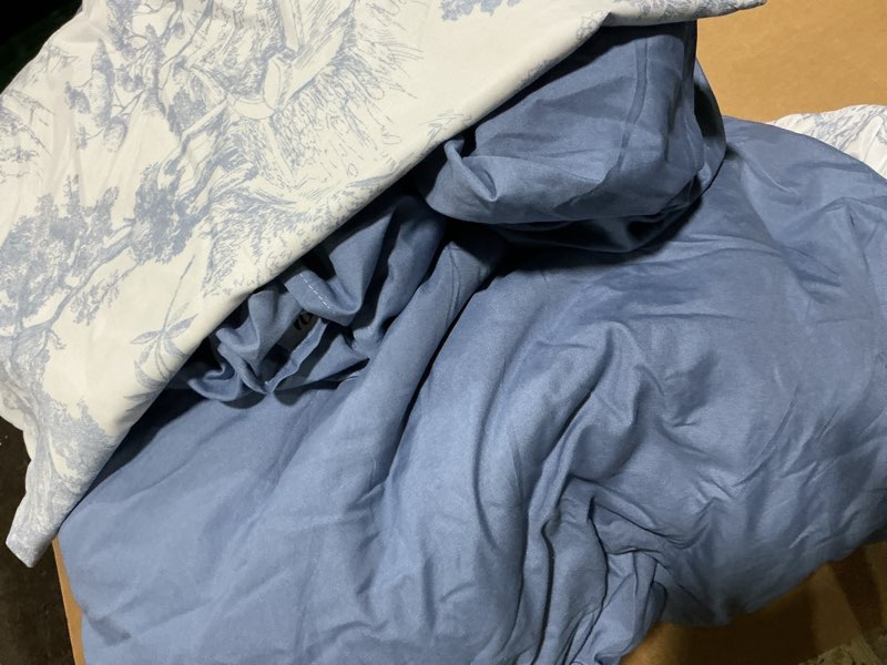 Condition photo showing Good Condition for djy blue comforter set queen, 7 pieces bed in a bag queen size botanical comforters with sheets elegant plants print soft microfiber reversible complete bedding sets for all season queen blue
