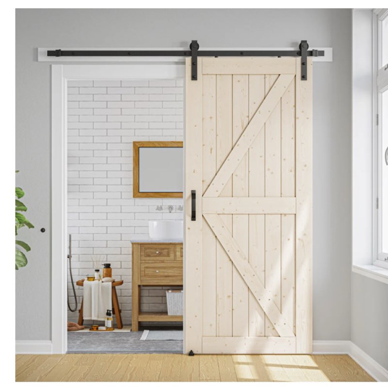 Paneled Solid Wood Unfinished Barn Door with Installation Hardware Kit