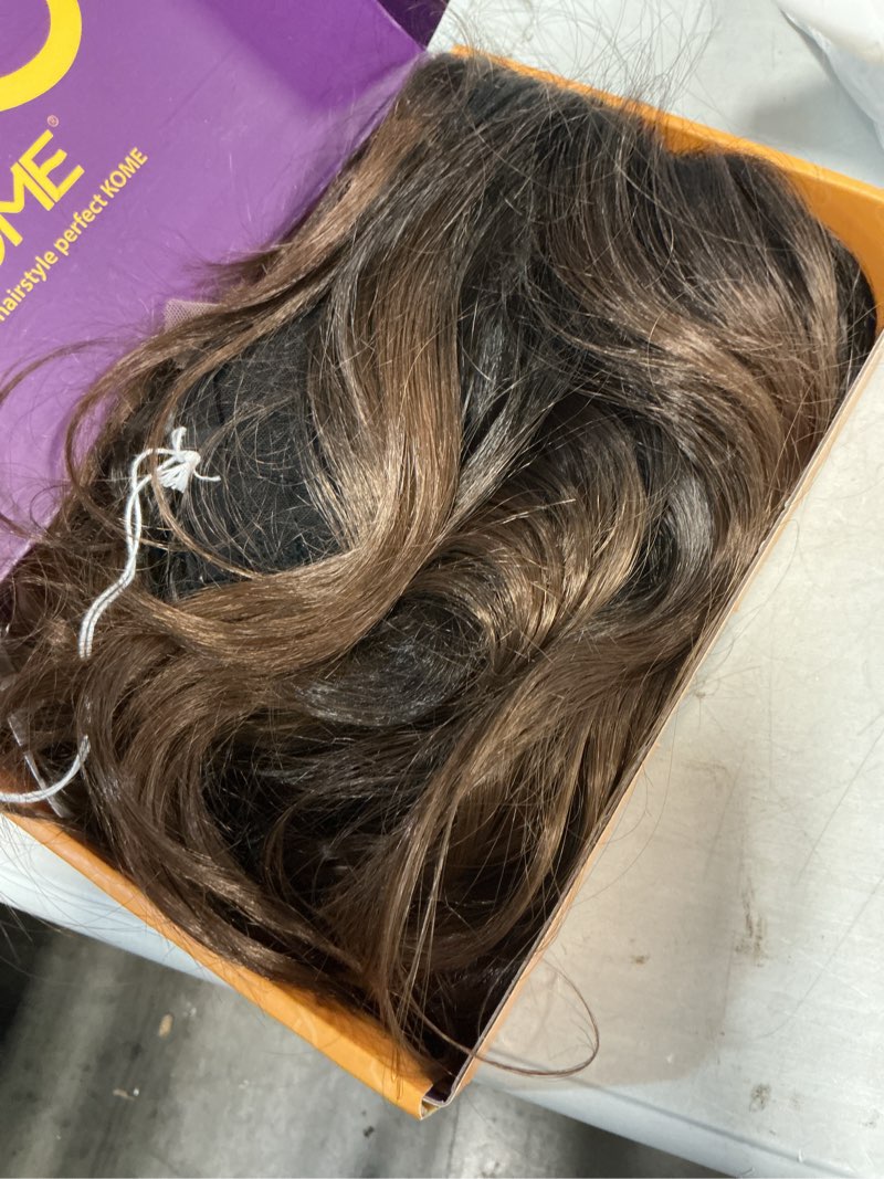 Condition photo showing Good Condition for kome ombre brown synthetic lace front wig, beginner friendly wigs t part glueless long curly wavy wigs with bangs for women cosplay daily use 28in(#tt30/2761) ombre brown #tt30/2761