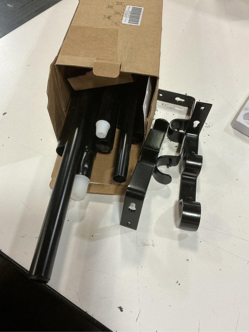 Condition photo showing As Is for kamanina 1 inch double curtain rods 66 to 120 inches (5.5-10 feet), heavy duty adjustable double curtain rod for windows, black drapery rods with end caps black 66-120"