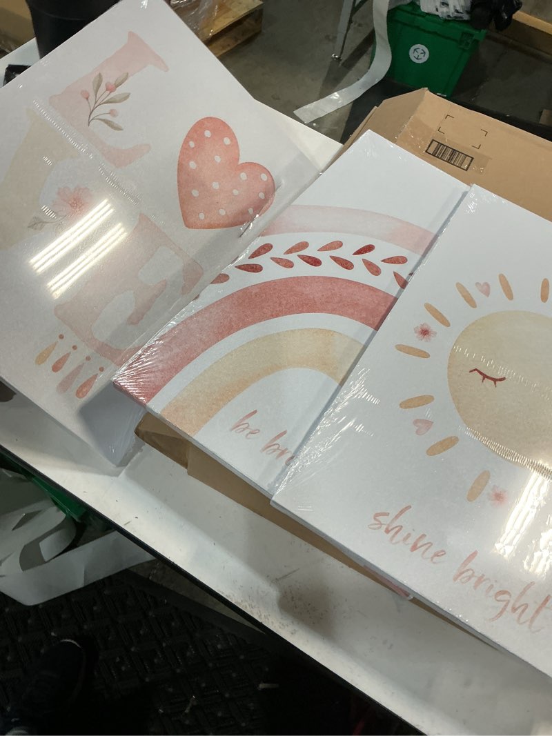 3 pcs nursery canvas wall art pink sun rainbow hearts posters prints boho kids room pictures wall decor for toddlers children baby girl bedroom home decoration 16”x24”