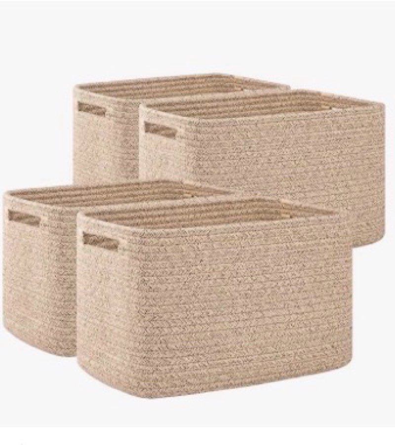OIAHOMY 4 Pack Storage Baskets for Organizing, Cube Storage Bins for Shelves, Rectangle Storage Bask