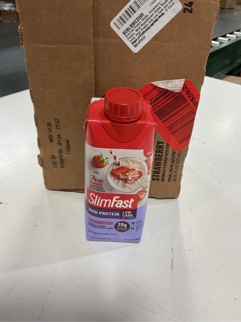 Condition photo showing Good Condition for slimfast protein shake, strawberry- 20g protein, meal replacement shake ready to drink, high protein with low carb and low sugar, 24 vitamins and minerals, 12 count (pack of 1) (packaging may vary) strawberry meal replacement protein shake
