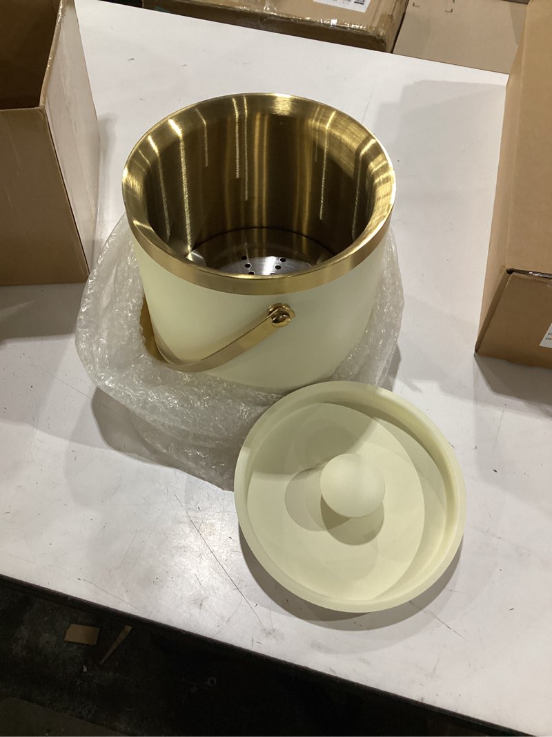 Condition photo showing New/Like New for 3l beige white double wall insulated stainless steel ice bucket with scoop for cocktail bar,metal ice bucket for freezer with lid for parties.ice container to keep ice colder,bar cart accessories beige-white 3.0 liters