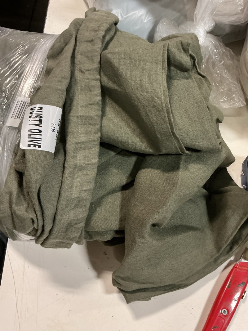Condition photo showing Good Condition for european linen duvet cover set solid: dusty olive size: full/queen set: with sham set