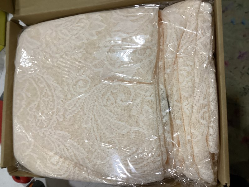 Condition photo showing Good Condition for anytime beige lace sheer curtain panels for living room elegant window treatment sets light filtering translucent draperies for office (2 panels,w55 x l95inch) 55"w x 95"l (pack of 2) pattern 3-beige