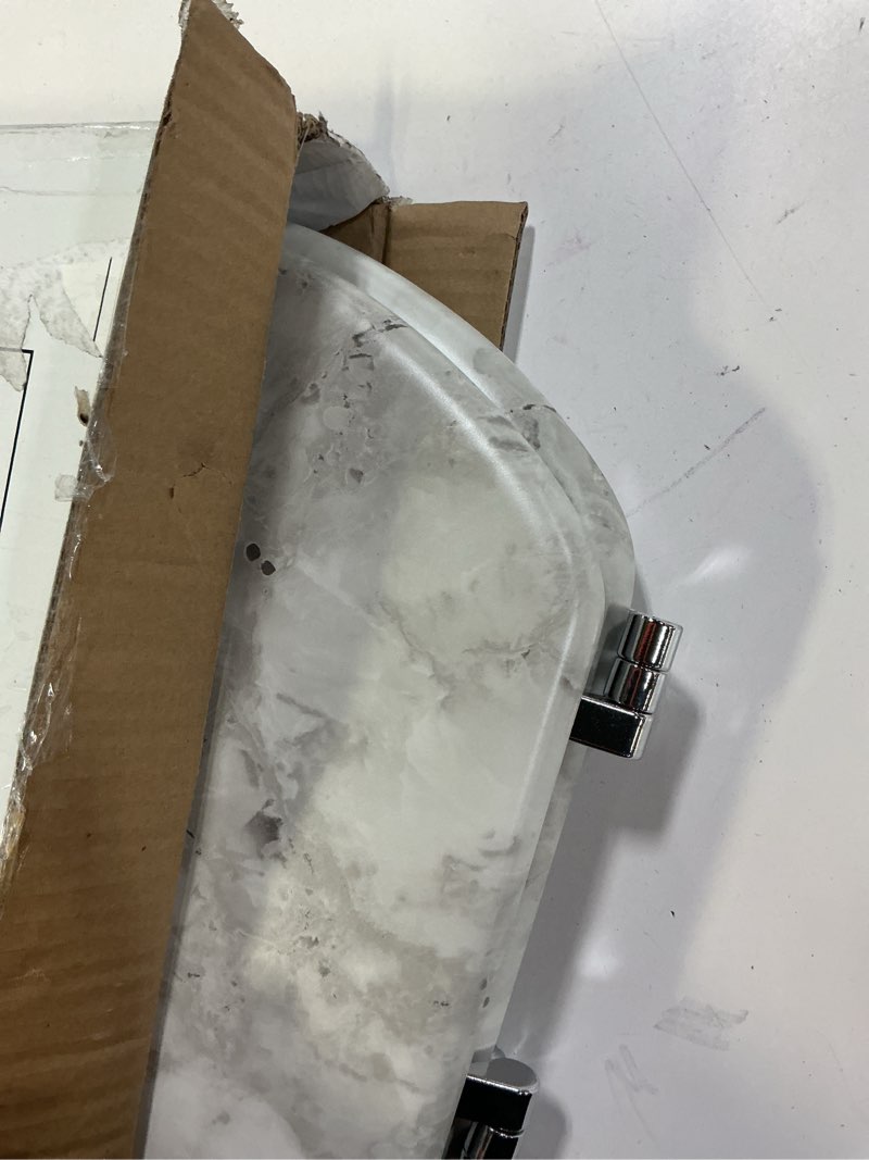 Condition photo showing As Is for round marble toilet seat natural wood toilet seat with zinc alloy hinges, easy to install also easy to clean, anti-pinch wooden toilet seat by angol shiold (round, gray) round-16.5“ grey marble