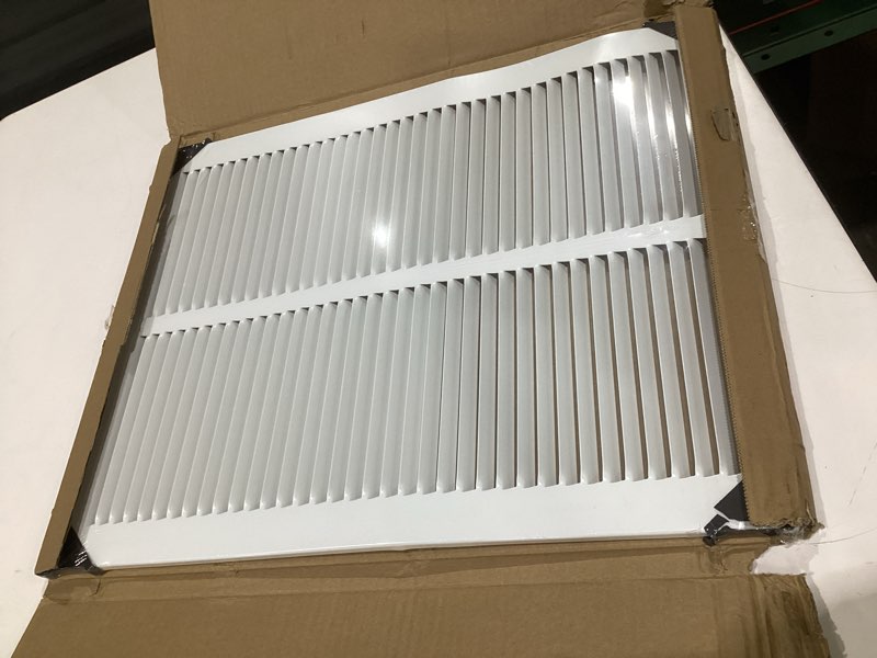 Condition photo showing Good Condition for (bent)fits 14x18 duct opening | steel return air grille by handua | vent cover grill for sidewall and ceiling | white | hvac cold air intake grille | outer dimensions: 15.75\"w x 19.75\" 1 14\"w x 18\"h [duct opening]